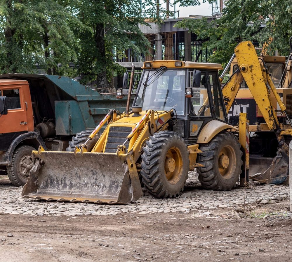 Uzhgorod, Ukraine - June 17, 2019: Old construction equipment on the construction of the building.